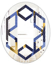 Retro Luxury Waves In Gold and Blue IV - Modern Round or Oval Wall Mirror - Hexagon Star