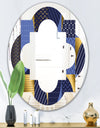Retro Luxury Waves In Gold and Blue IV - Modern Round or Oval Wall Mirror - Quatrefoil