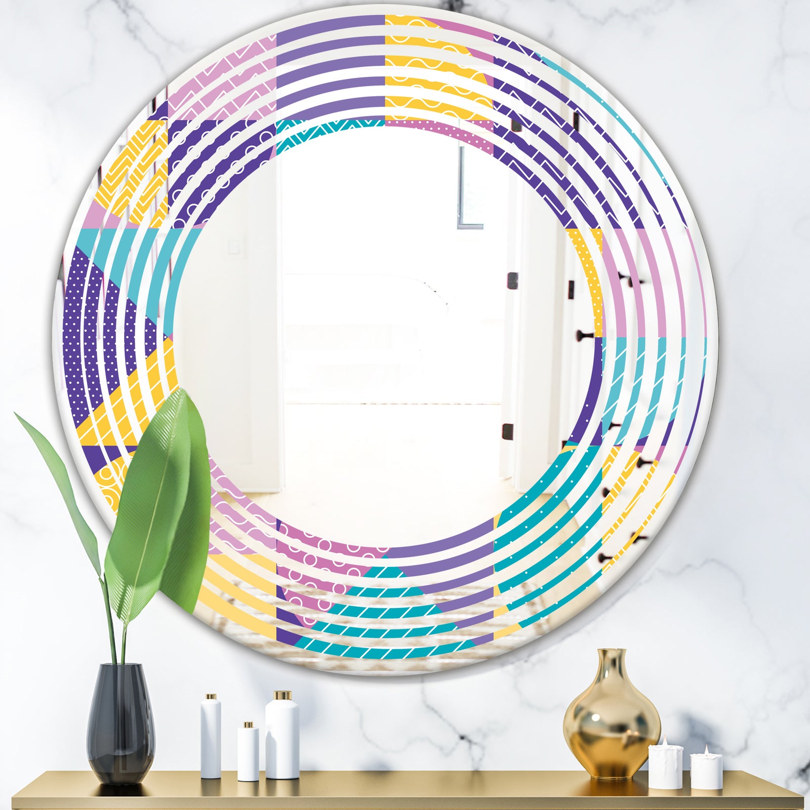 Geometrical Pastel Abstract I - Modern Round or Oval Wall Mirror - Wave
