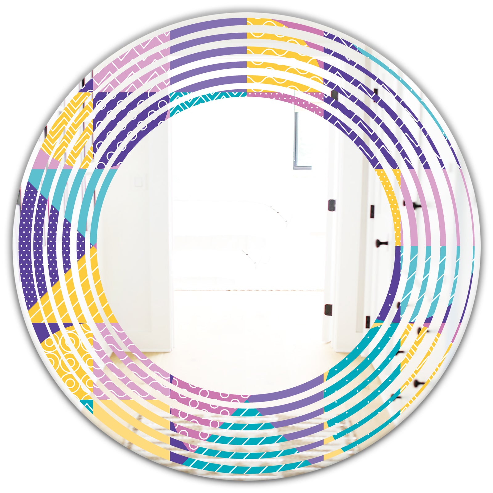 Geometrical Pastel Abstract I - Modern Round or Oval Wall Mirror - Wave