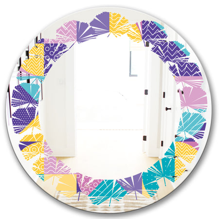 Geometrical Pastel Abstract I - Modern Round or Oval Wall Mirror - Leaves