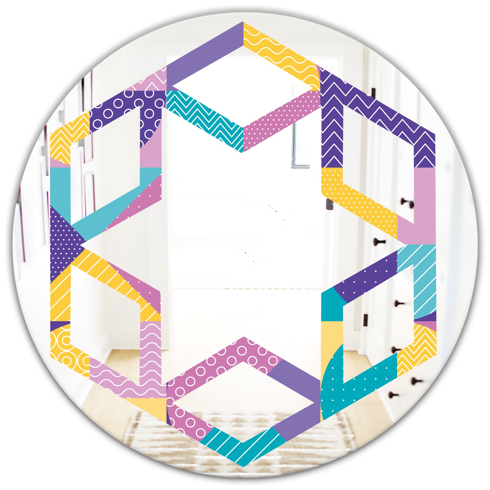 Geometrical Pastel Abstract I - Modern Round or Oval Wall Mirror - Hexagon Star