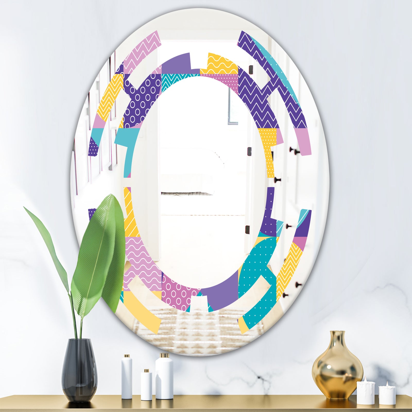 Geometrical Pastel Abstract I - Modern Round or Oval Wall Mirror - Space
