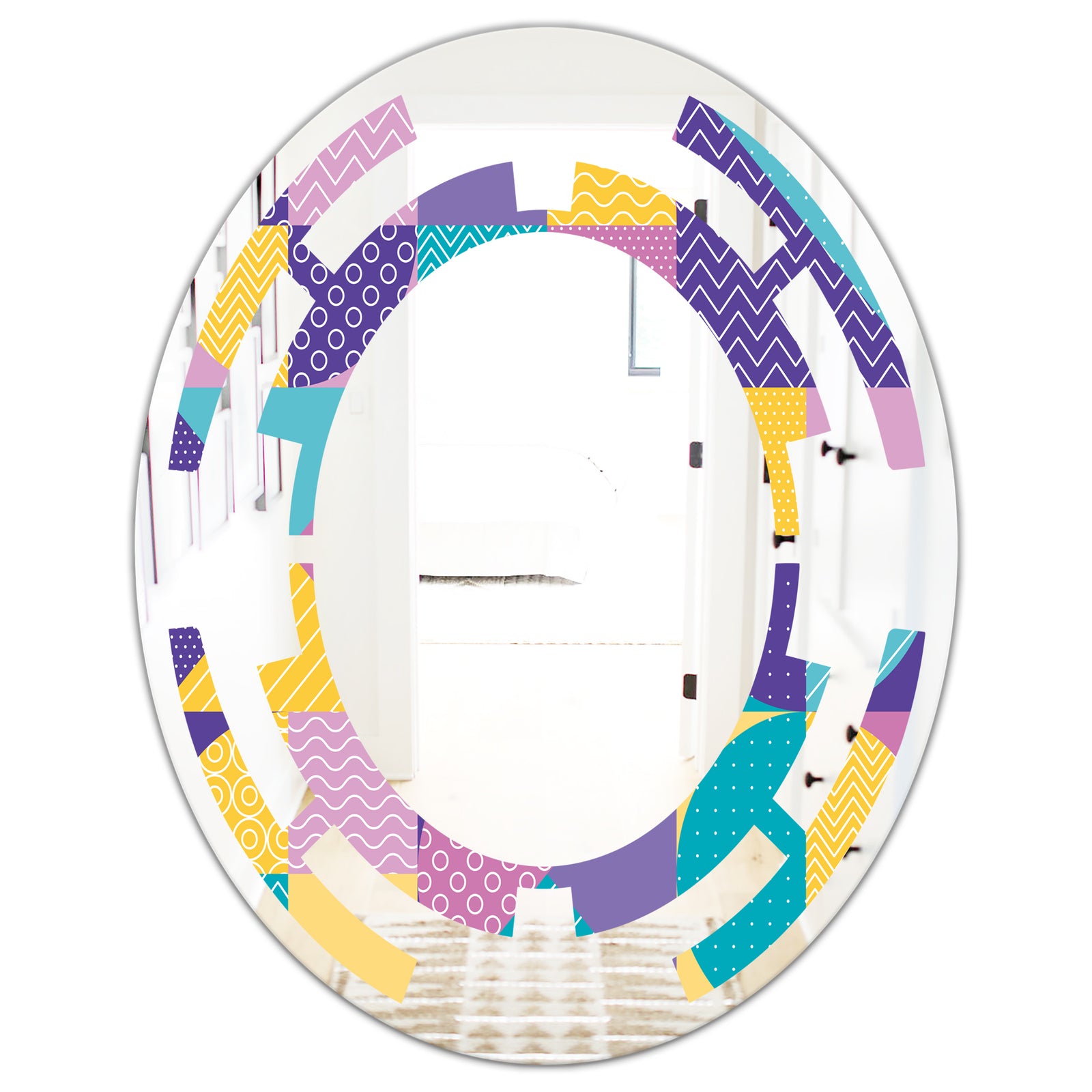 Geometrical Pastel Abstract I - Modern Round or Oval Wall Mirror - Space