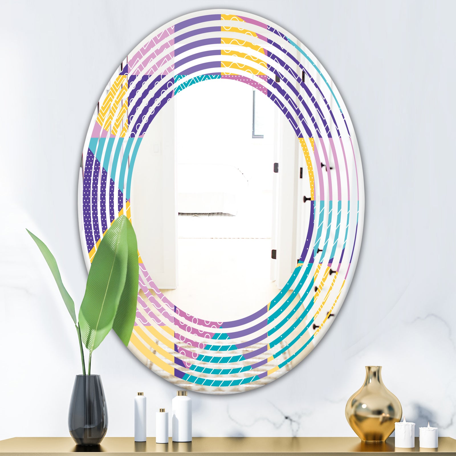 Geometrical Pastel Abstract I - Modern Round or Oval Wall Mirror - Wave