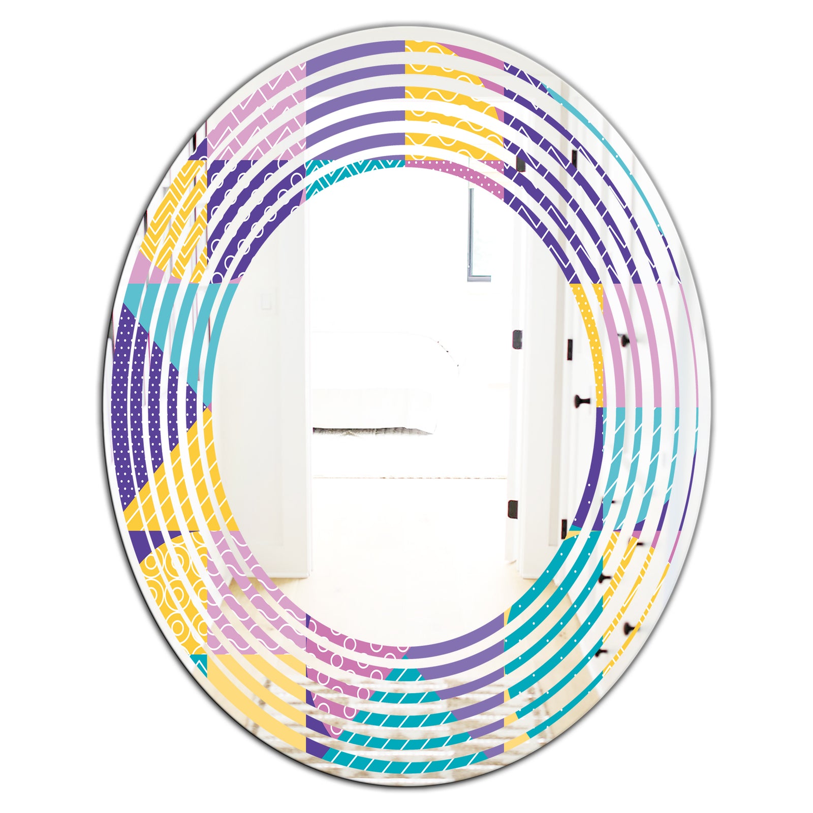 Geometrical Pastel Abstract I - Modern Round or Oval Wall Mirror - Wave