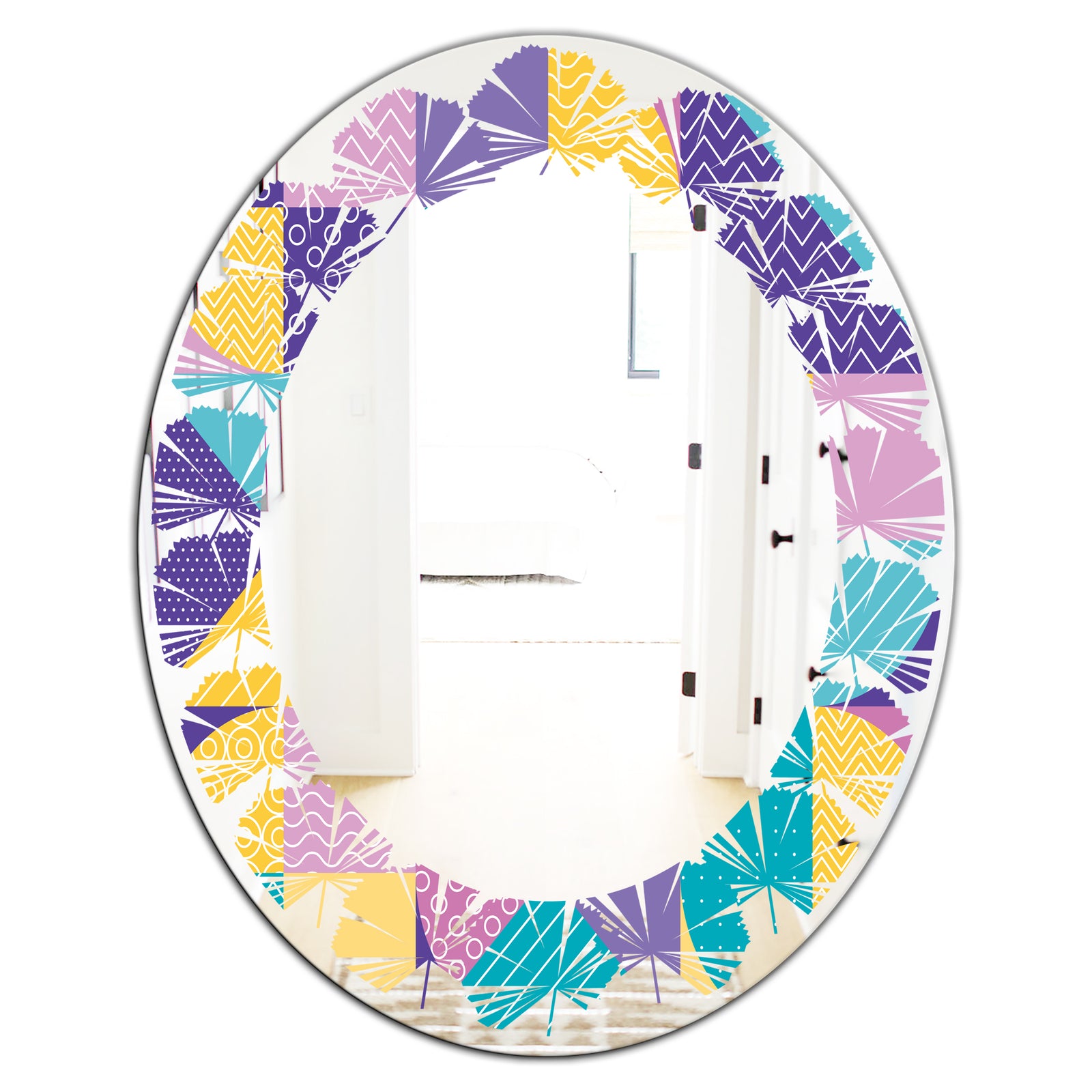 Geometrical Pastel Abstract I - Modern Round or Oval Wall Mirror - Leaves