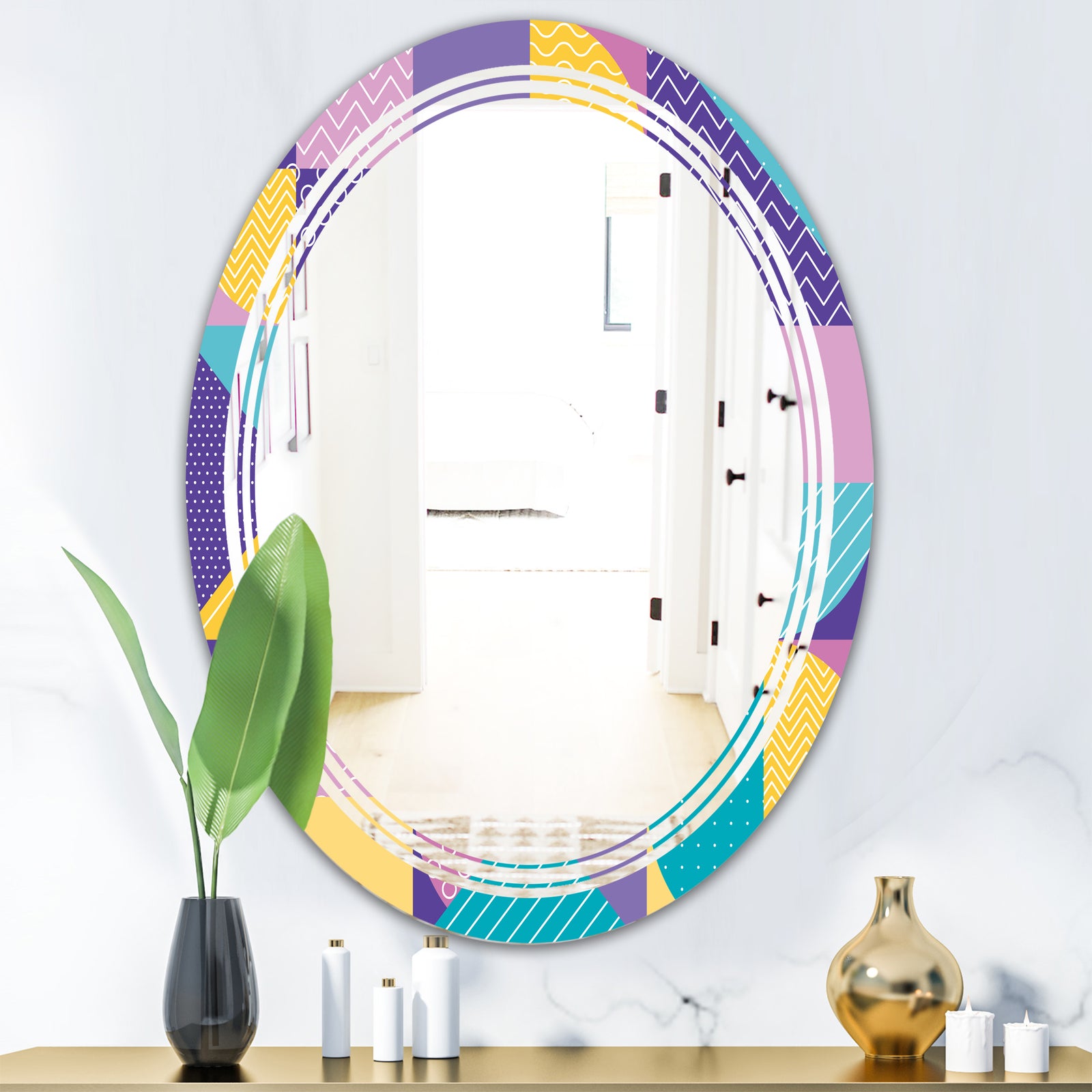 Geometrical Pastel Abstract I - Modern Round or Oval Wall Mirror - Triple C