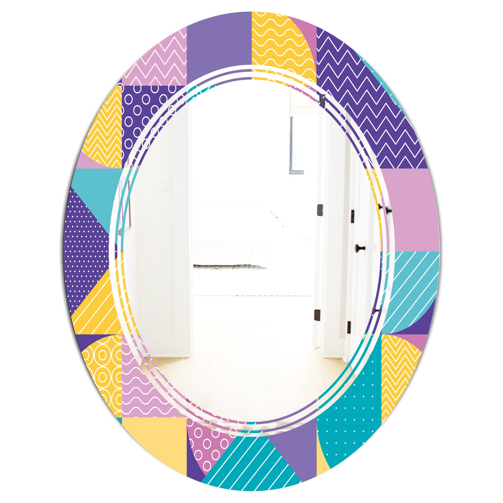 Geometrical Pastel Abstract I - Modern Round or Oval Wall Mirror - Triple C