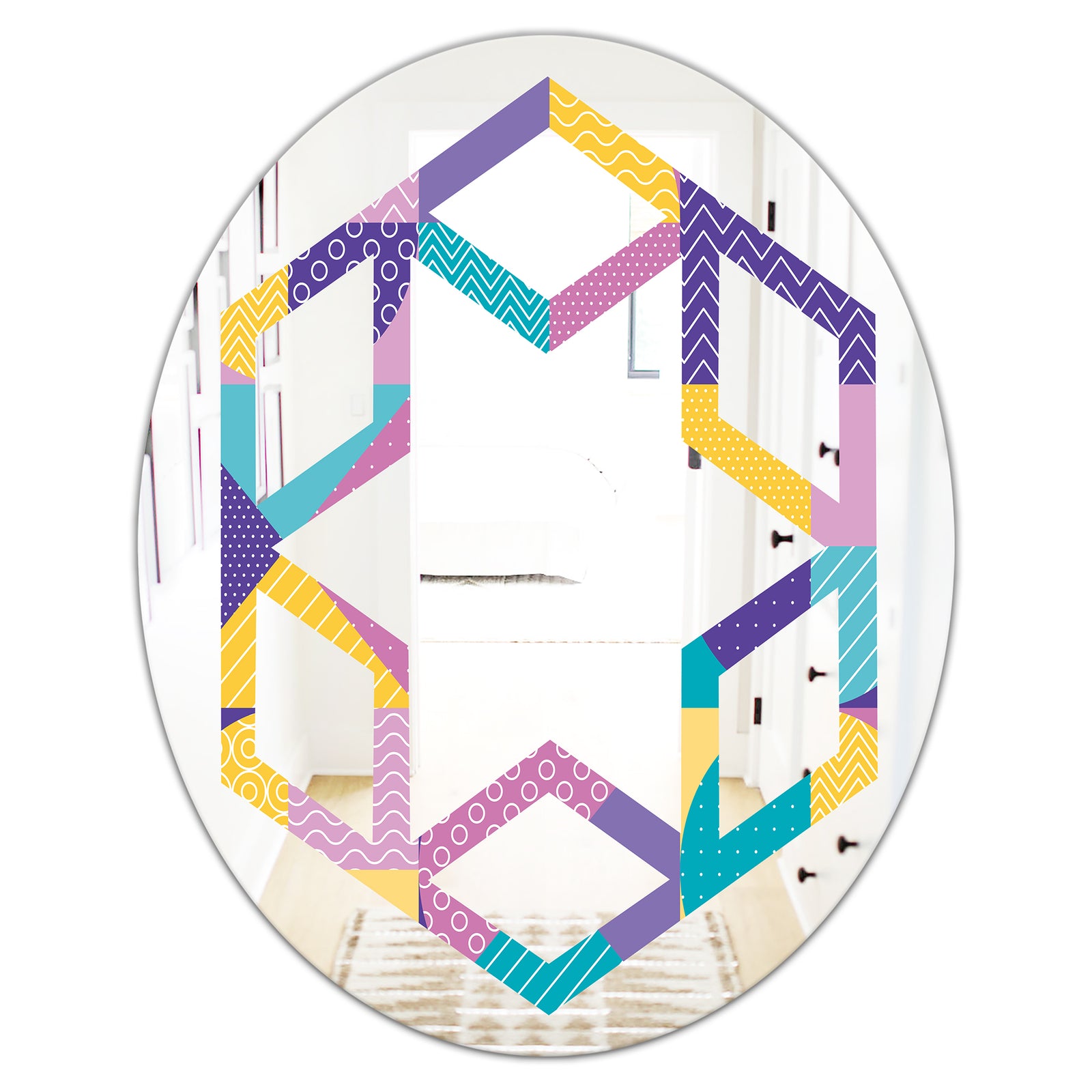 Geometrical Pastel Abstract I - Modern Round or Oval Wall Mirror - Hexagon Star