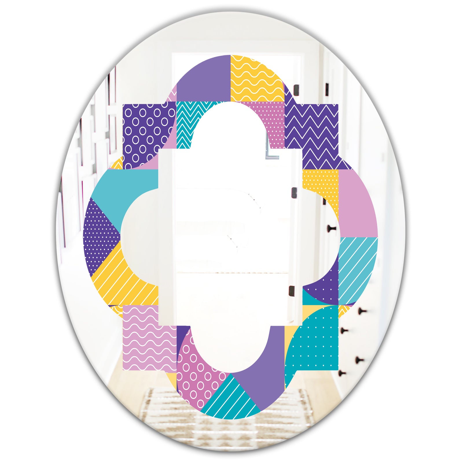 Geometrical Pastel Abstract I - Modern Round or Oval Wall Mirror - Quatrefoil