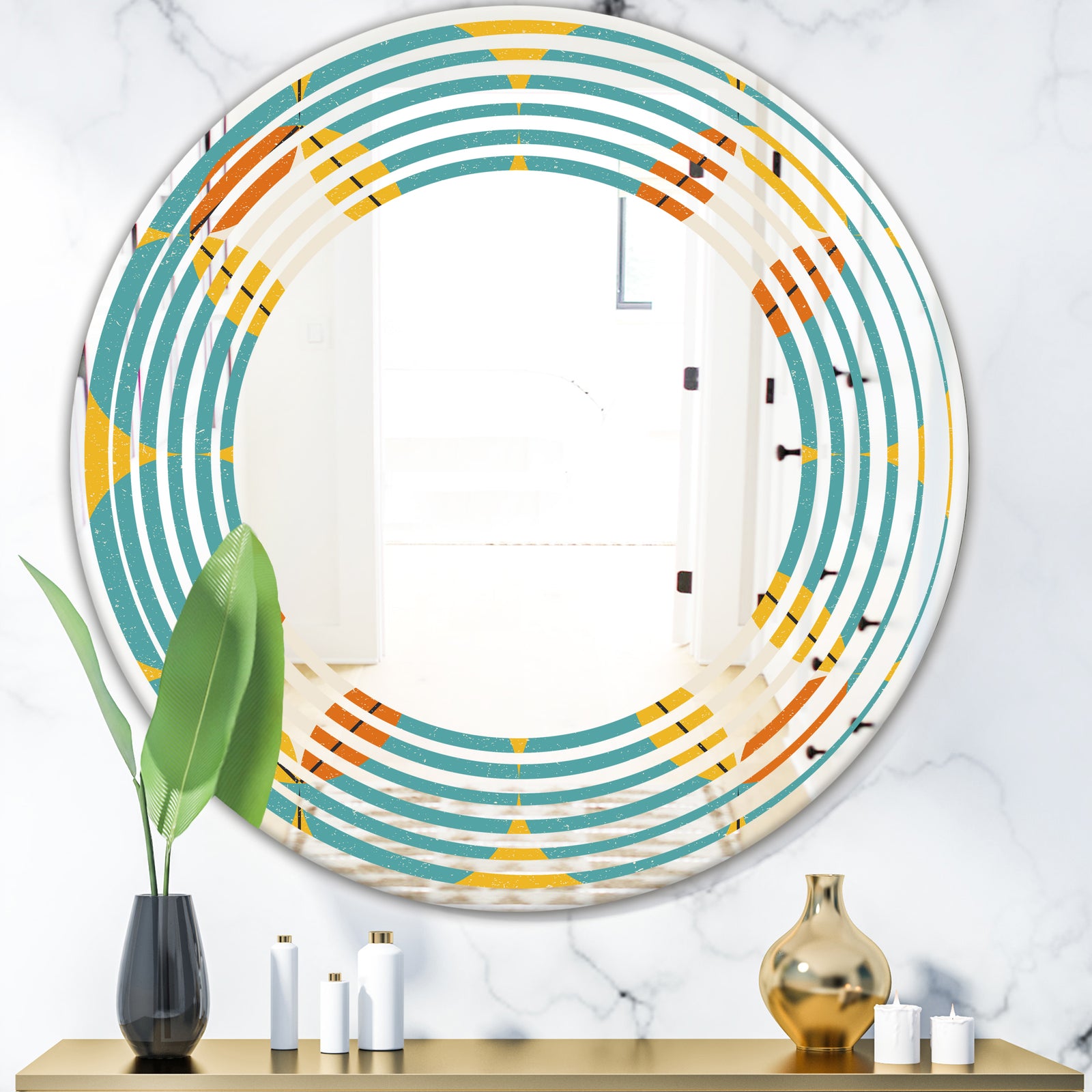 Diamond Retro IV - Cottage Round or Oval Wall Mirror - Wave
