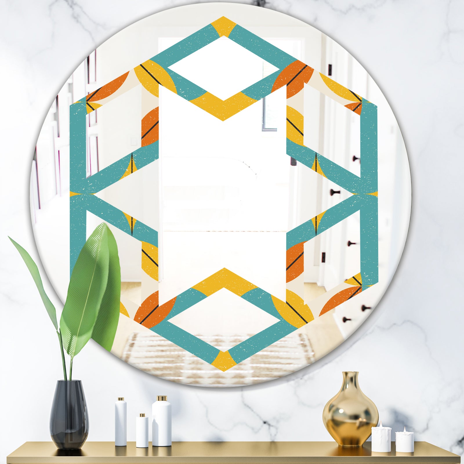 Diamond Retro IV - Cottage Round or Oval Wall Mirror - Hexagon Star