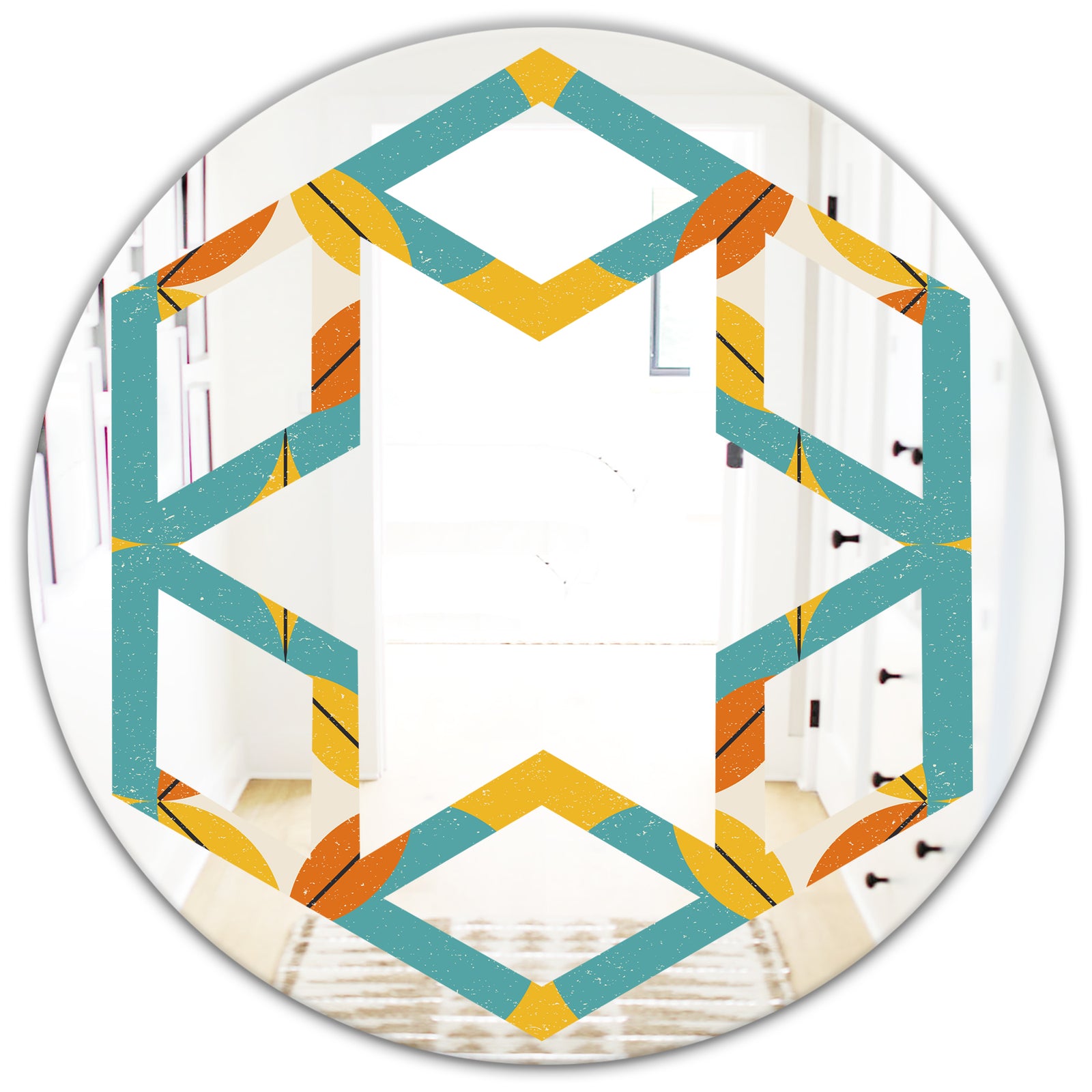 Diamond Retro IV - Cottage Round or Oval Wall Mirror - Hexagon Star