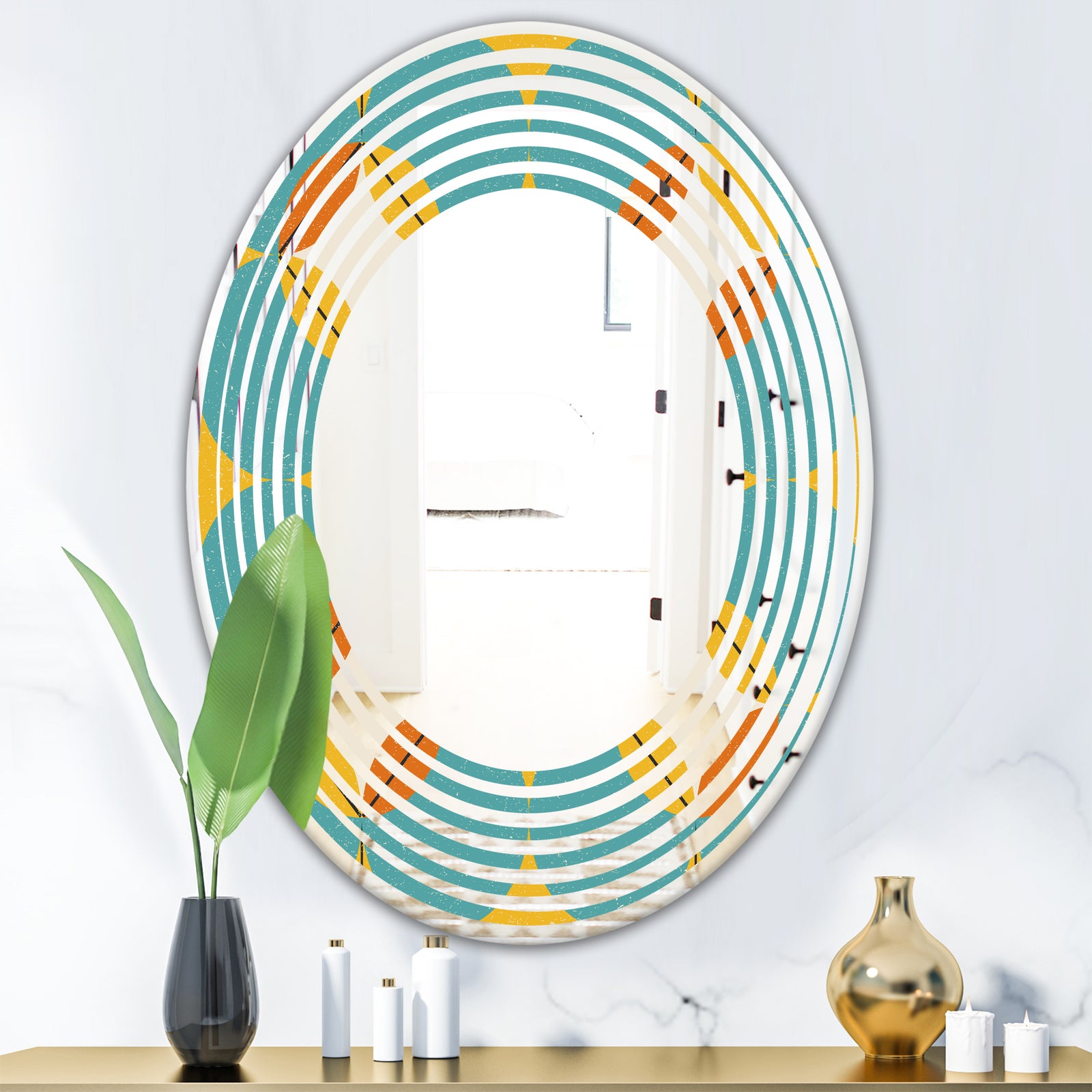 Diamond Retro IV - Cottage Round or Oval Wall Mirror - Wave