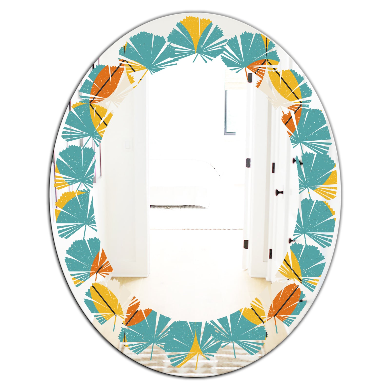 Diamond Retro IV - Cottage Round or Oval Wall Mirror - Leaves