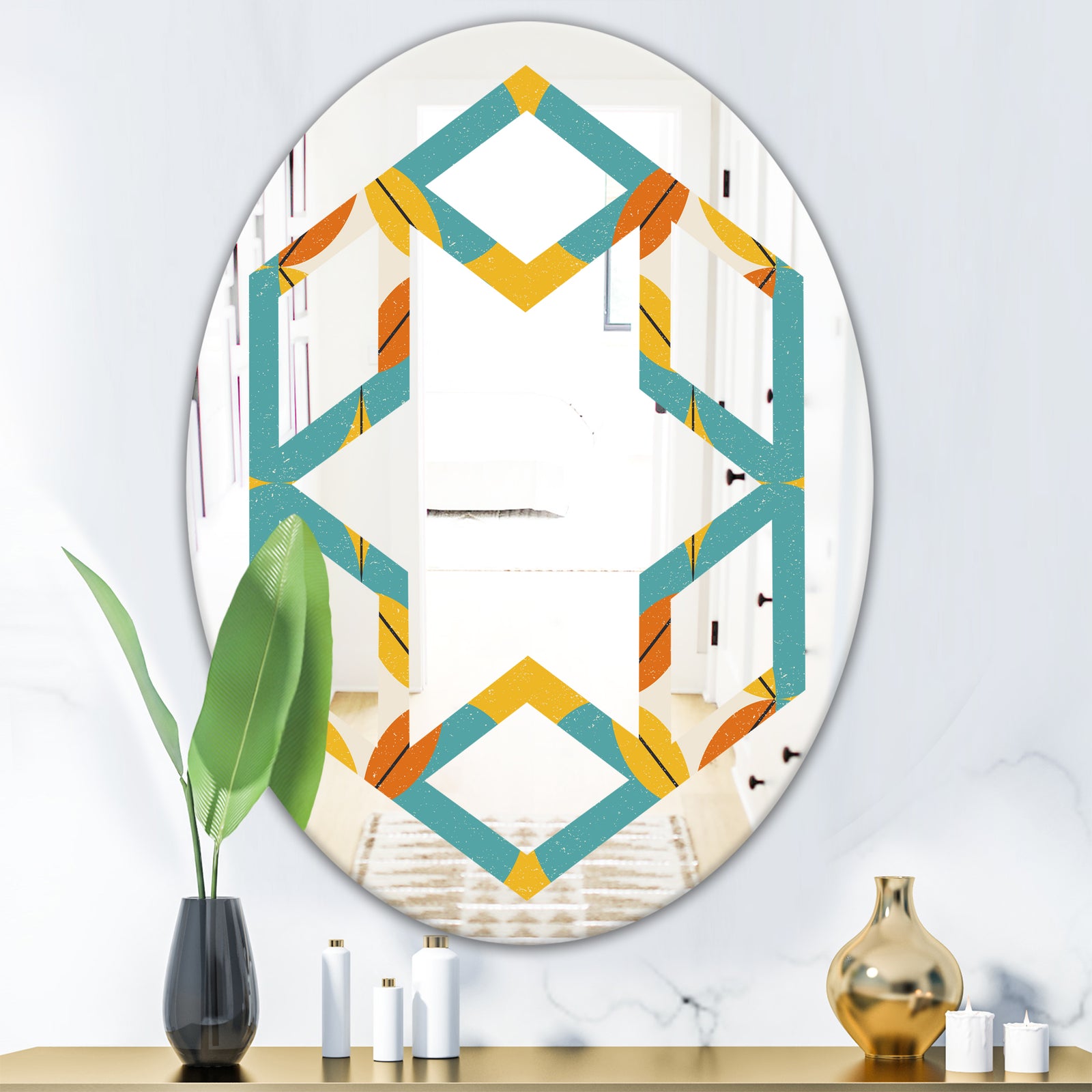 Diamond Retro IV - Cottage Round or Oval Wall Mirror - Hexagon Star