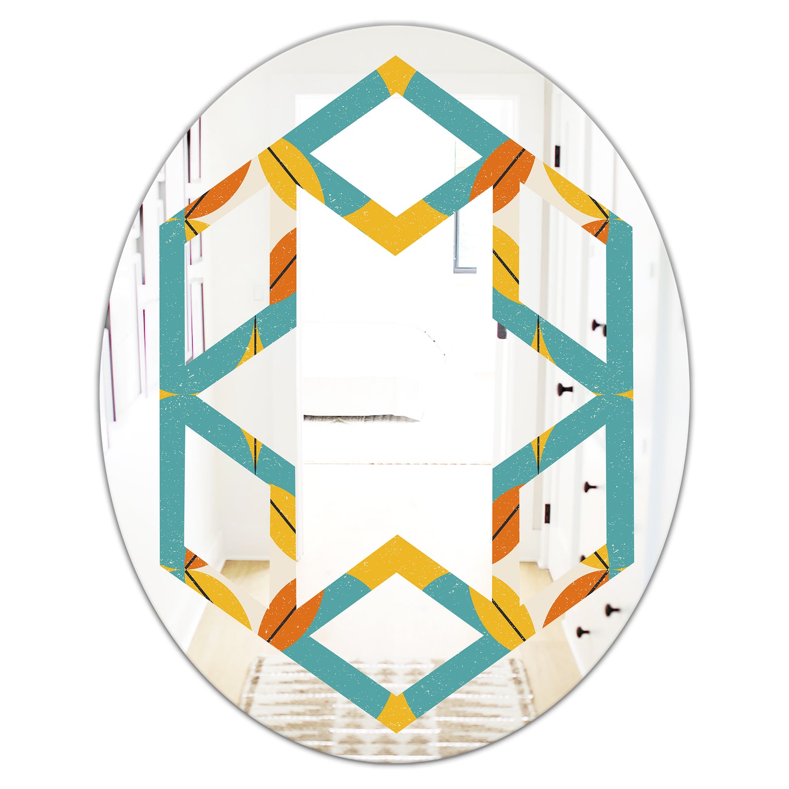 Diamond Retro IV - Cottage Round or Oval Wall Mirror - Hexagon Star