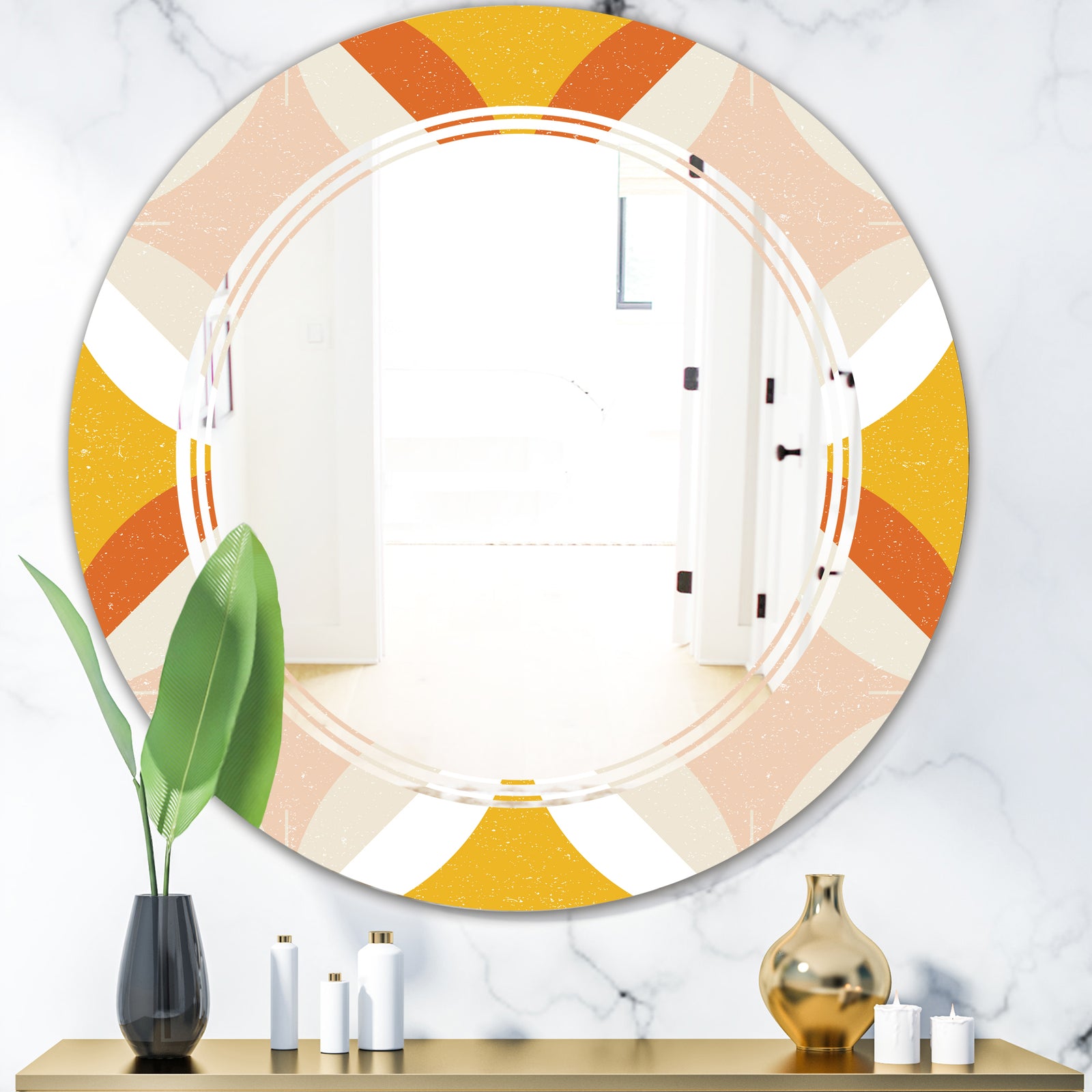 Retro Abstract Design XII - Modern Round or Oval Wall Mirror - Triple C