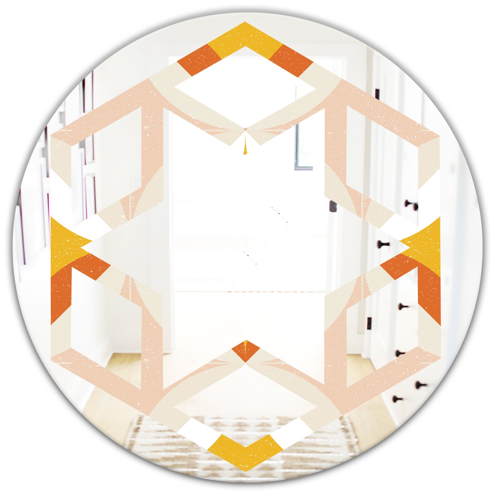 Retro Abstract Design XII - Modern Round or Oval Wall Mirror - Hexagon Star