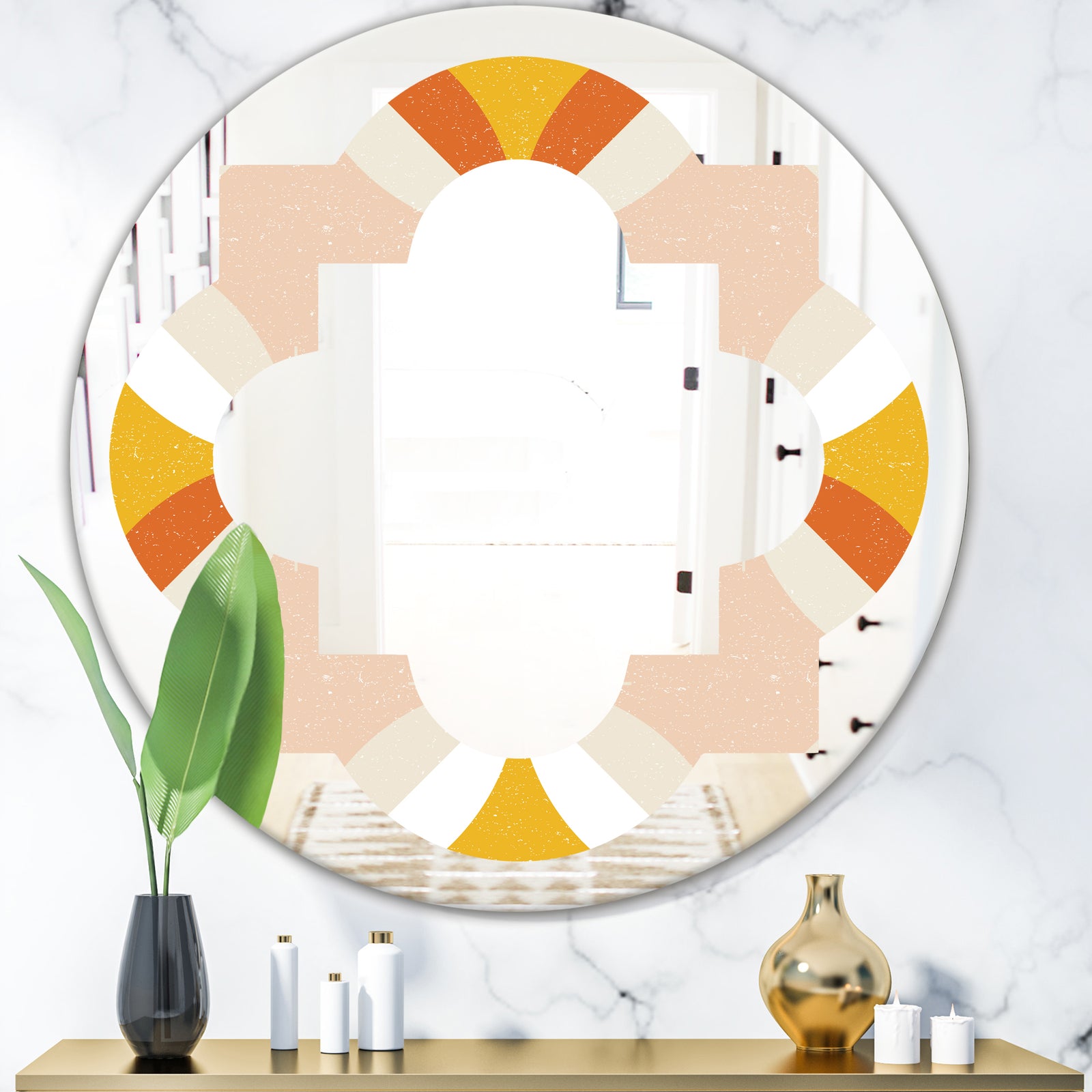 Retro Abstract Design XII - Modern Round or Oval Wall Mirror - Quatrefoil