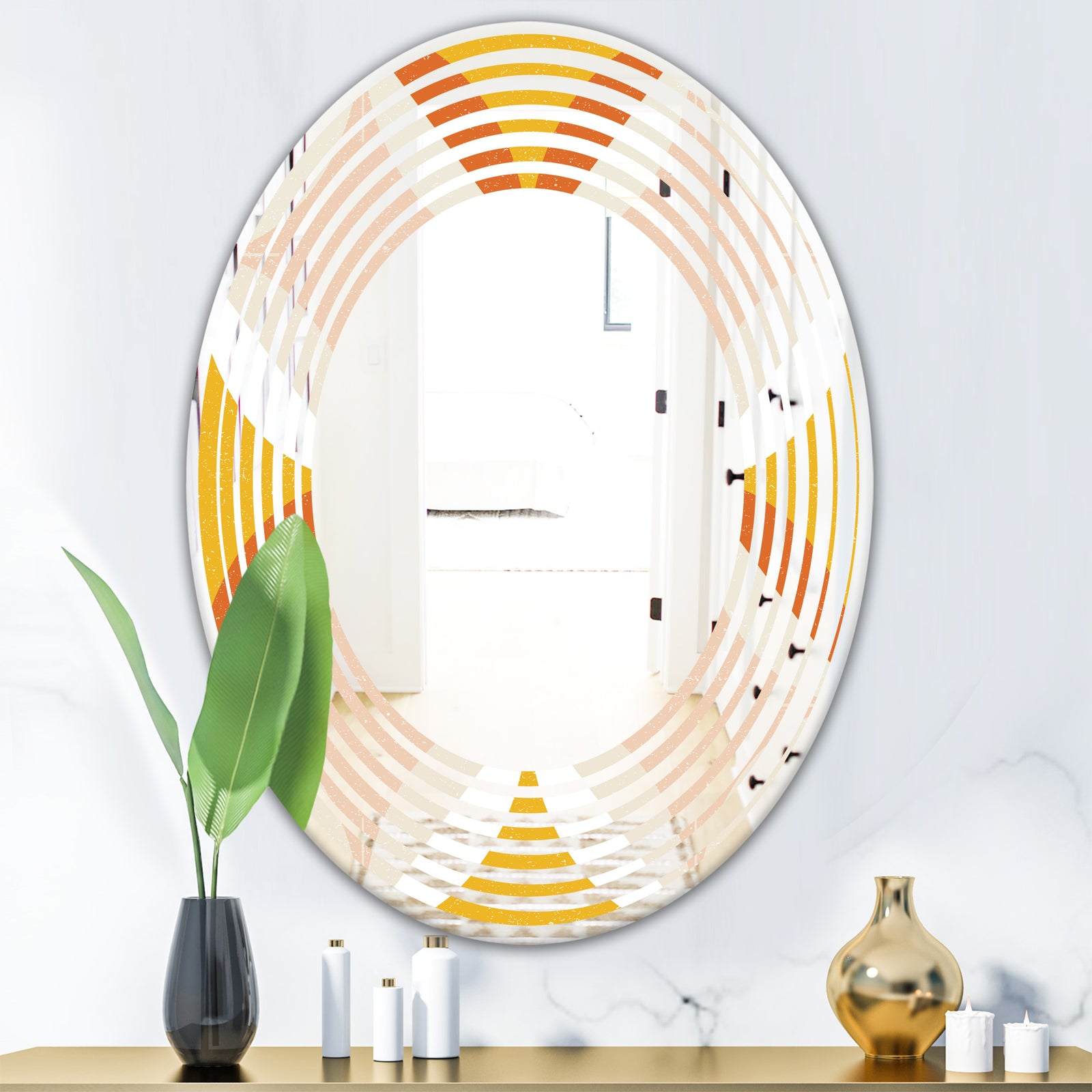 Retro Abstract Design XII - Modern Round or Oval Wall Mirror - Wave