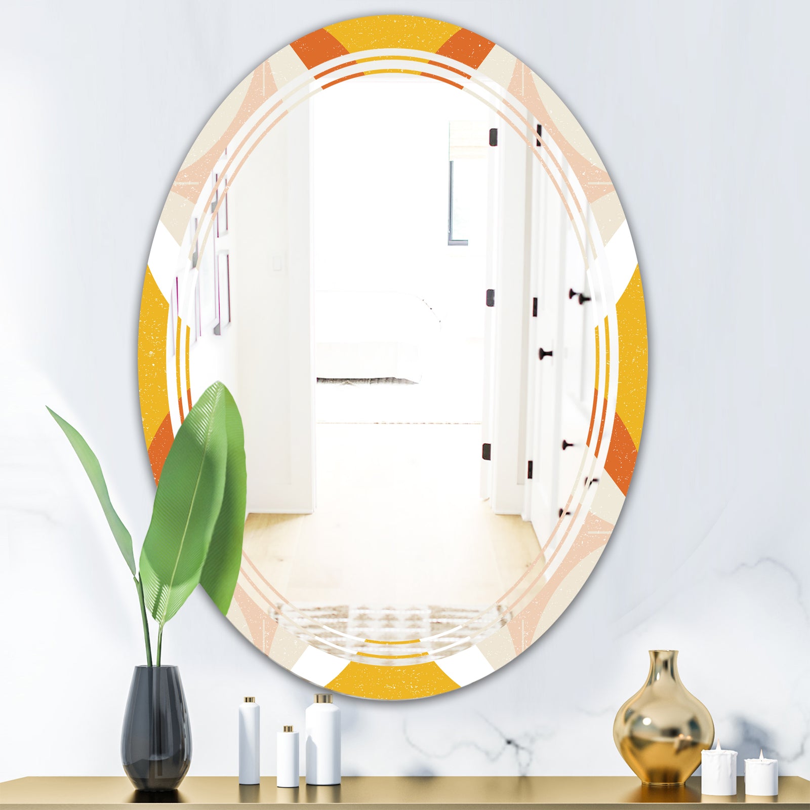 Retro Abstract Design XII - Modern Round or Oval Wall Mirror - Triple C