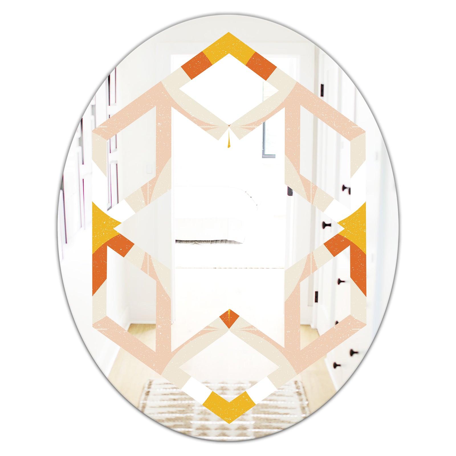 Retro Abstract Design XII - Modern Round or Oval Wall Mirror - Hexagon Star