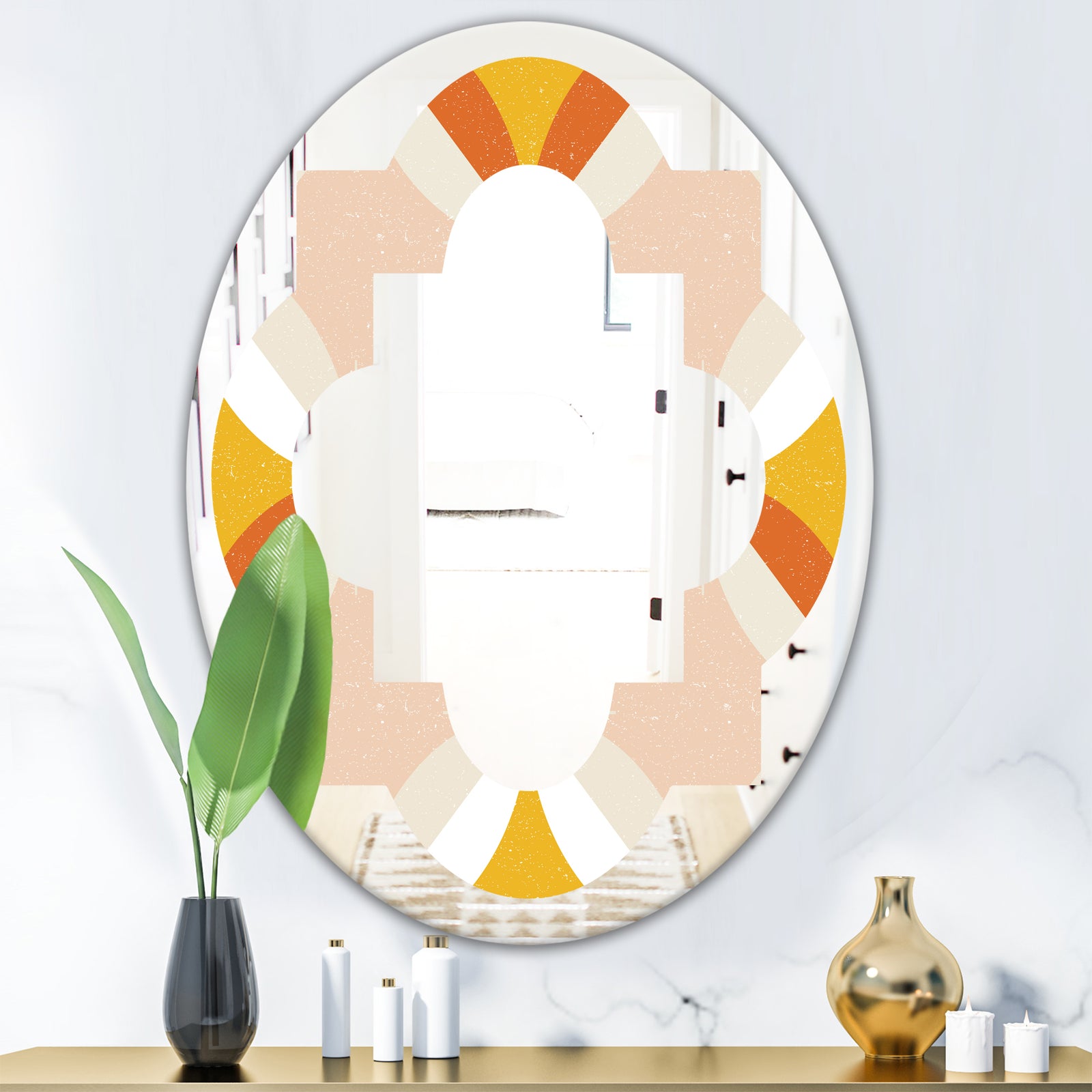 Retro Abstract Design XII - Modern Round or Oval Wall Mirror - Quatrefoil