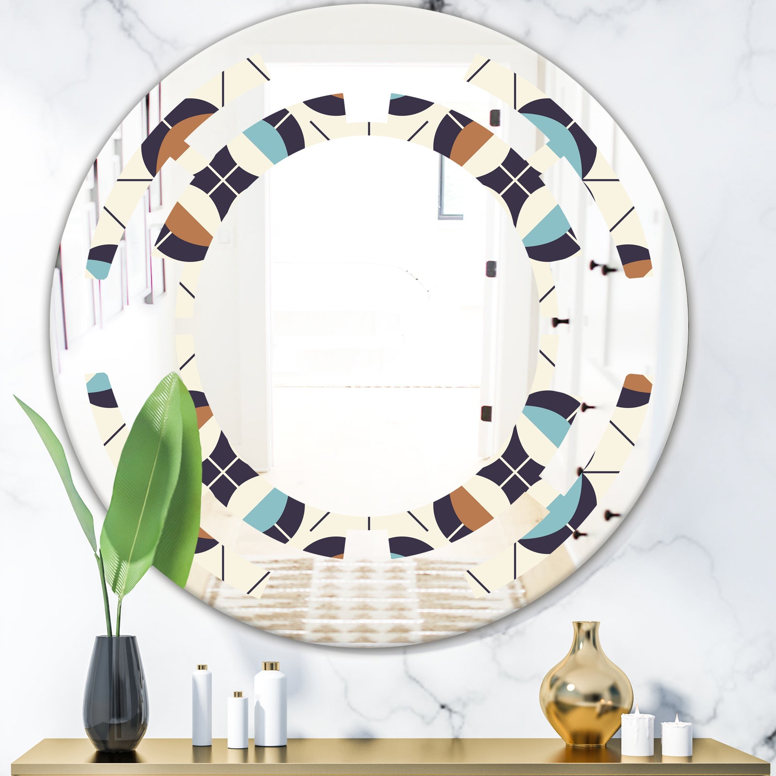 Geometric Retro Design V - Modern Round or Oval Wall Mirror - Space