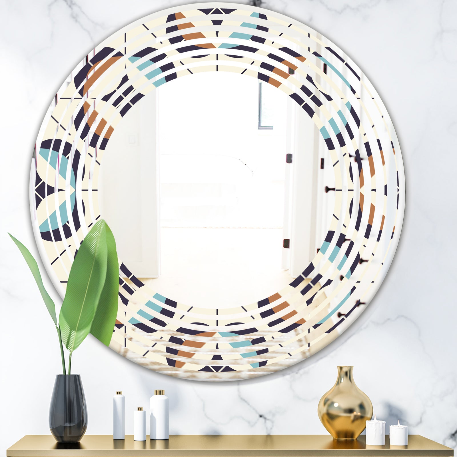 Geometric Retro Design V - Modern Round or Oval Wall Mirror - Wave