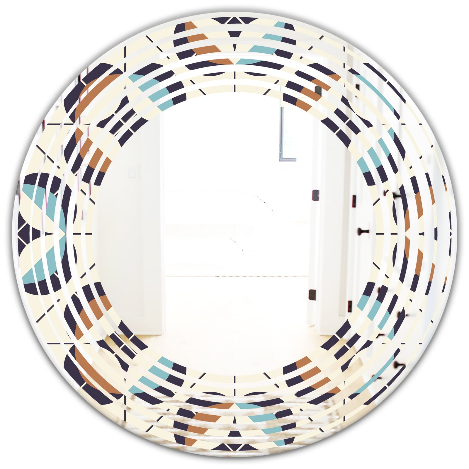 Geometric Retro Design V - Modern Round or Oval Wall Mirror - Wave
