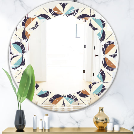 Geometric Retro Design V - Modern Round or Oval Wall Mirror - Leaves