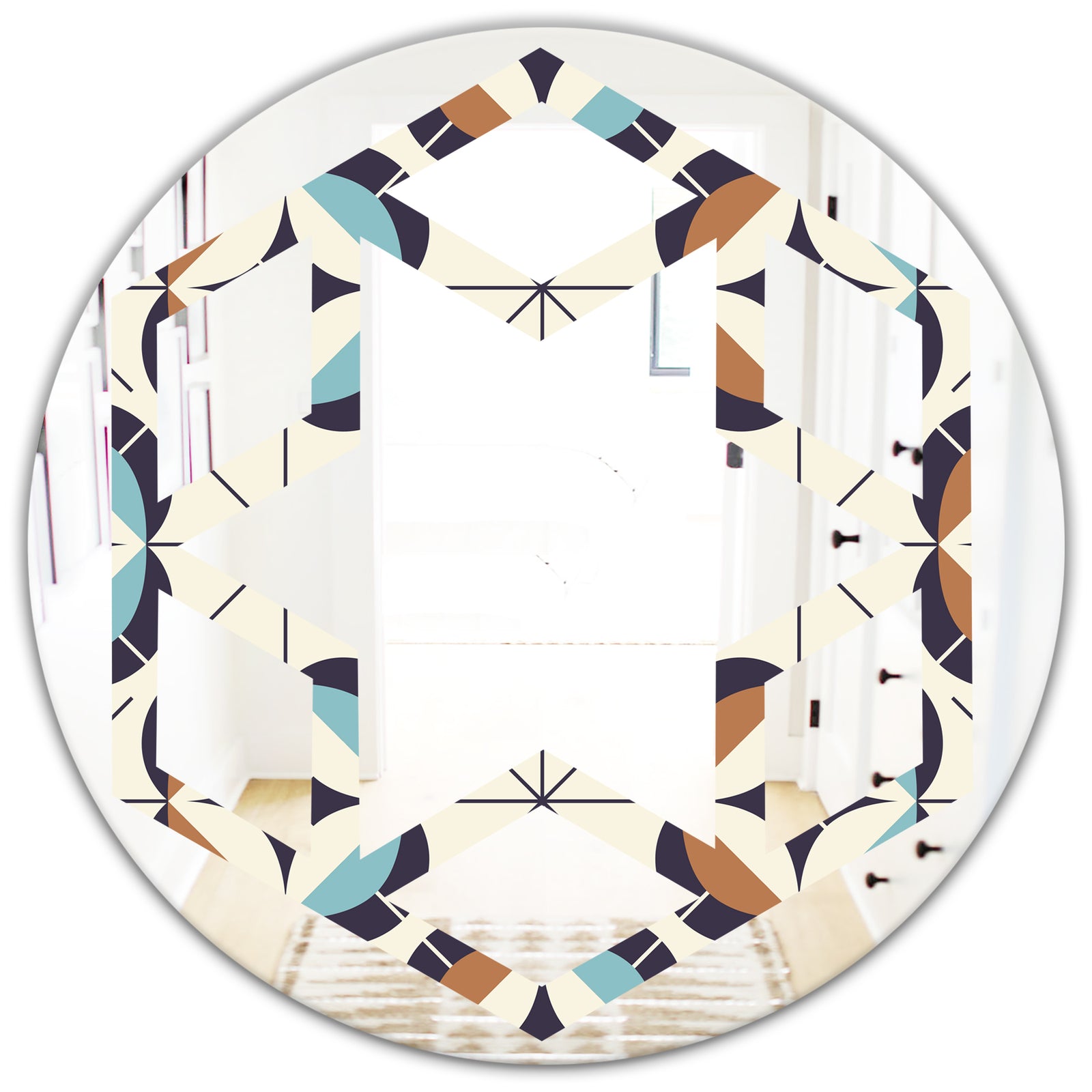 Geometric Retro Design V - Modern Round or Oval Wall Mirror - Hexagon Star
