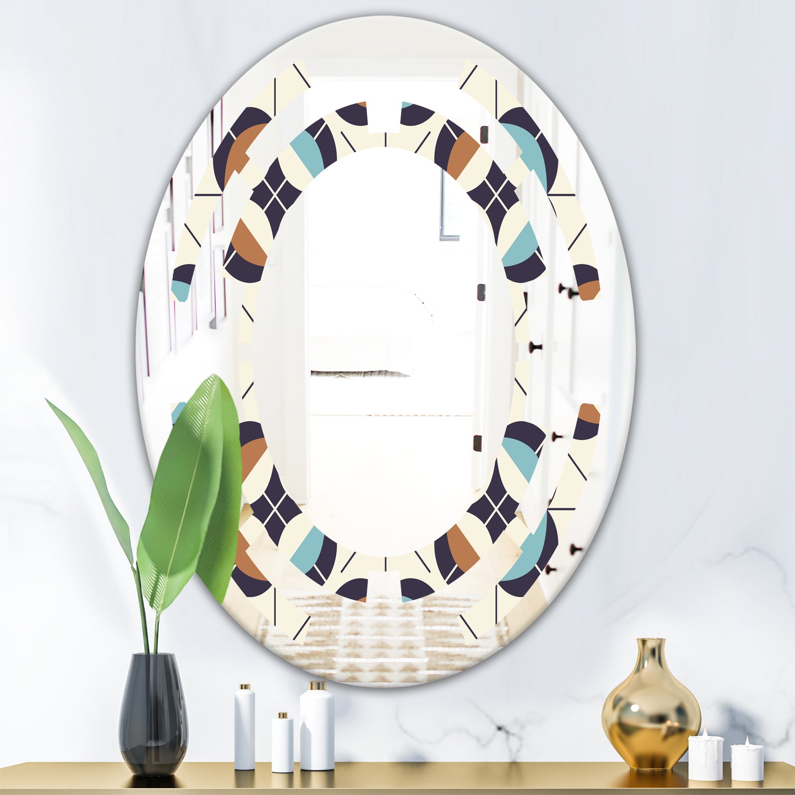 Geometric Retro Design V - Modern Round or Oval Wall Mirror - Space