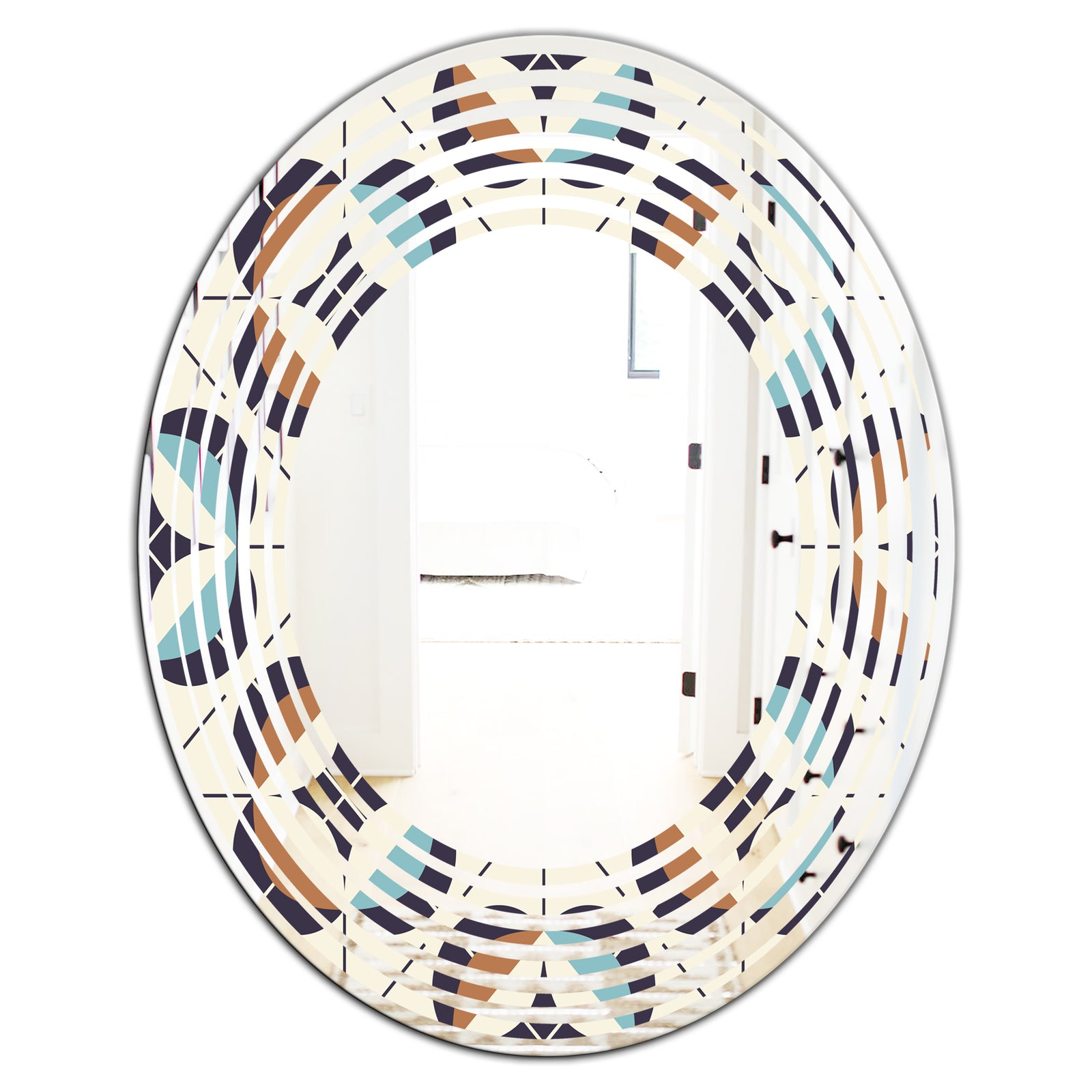 Geometric Retro Design V - Modern Round or Oval Wall Mirror - Wave