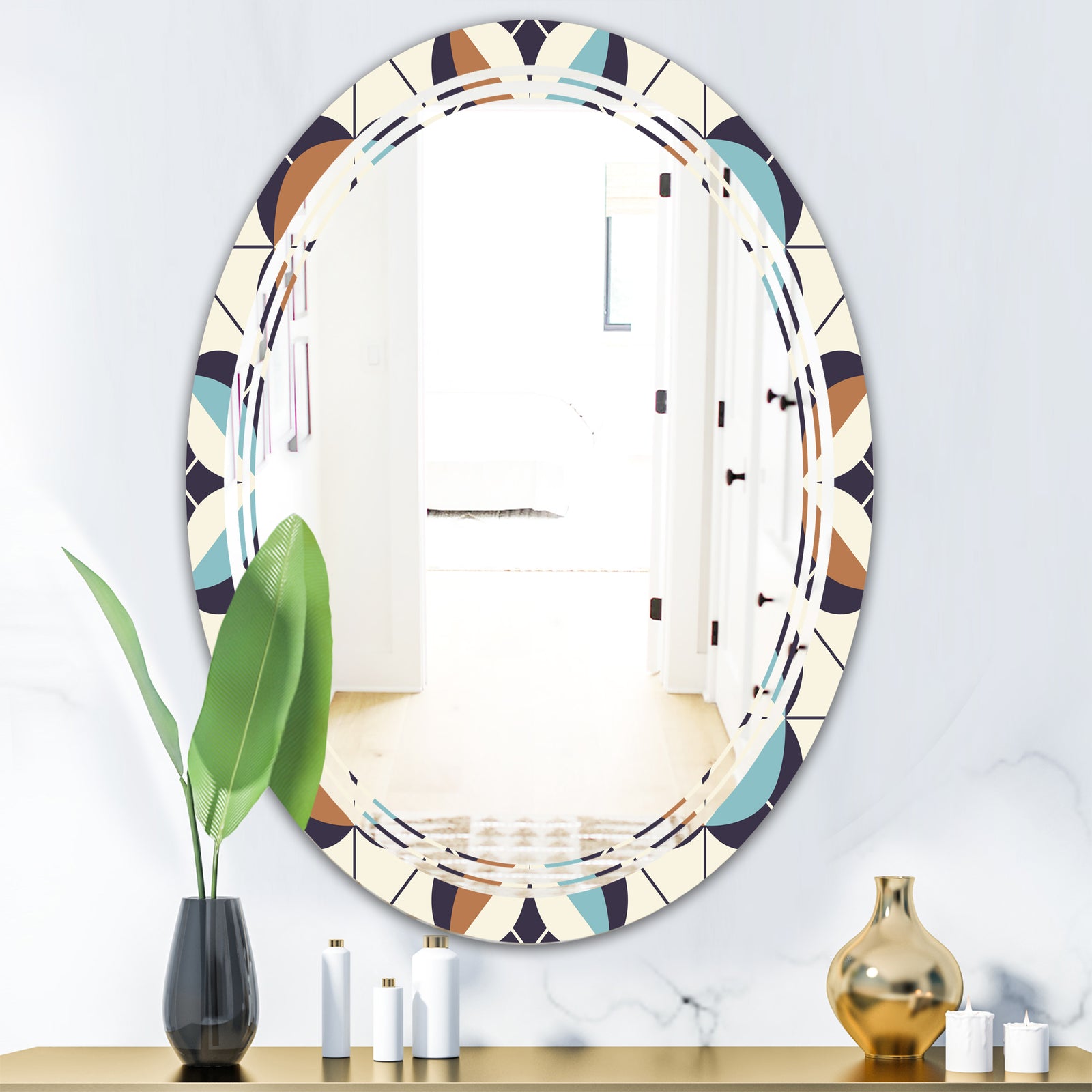 Geometric Retro Design V - Modern Round or Oval Wall Mirror - Triple C