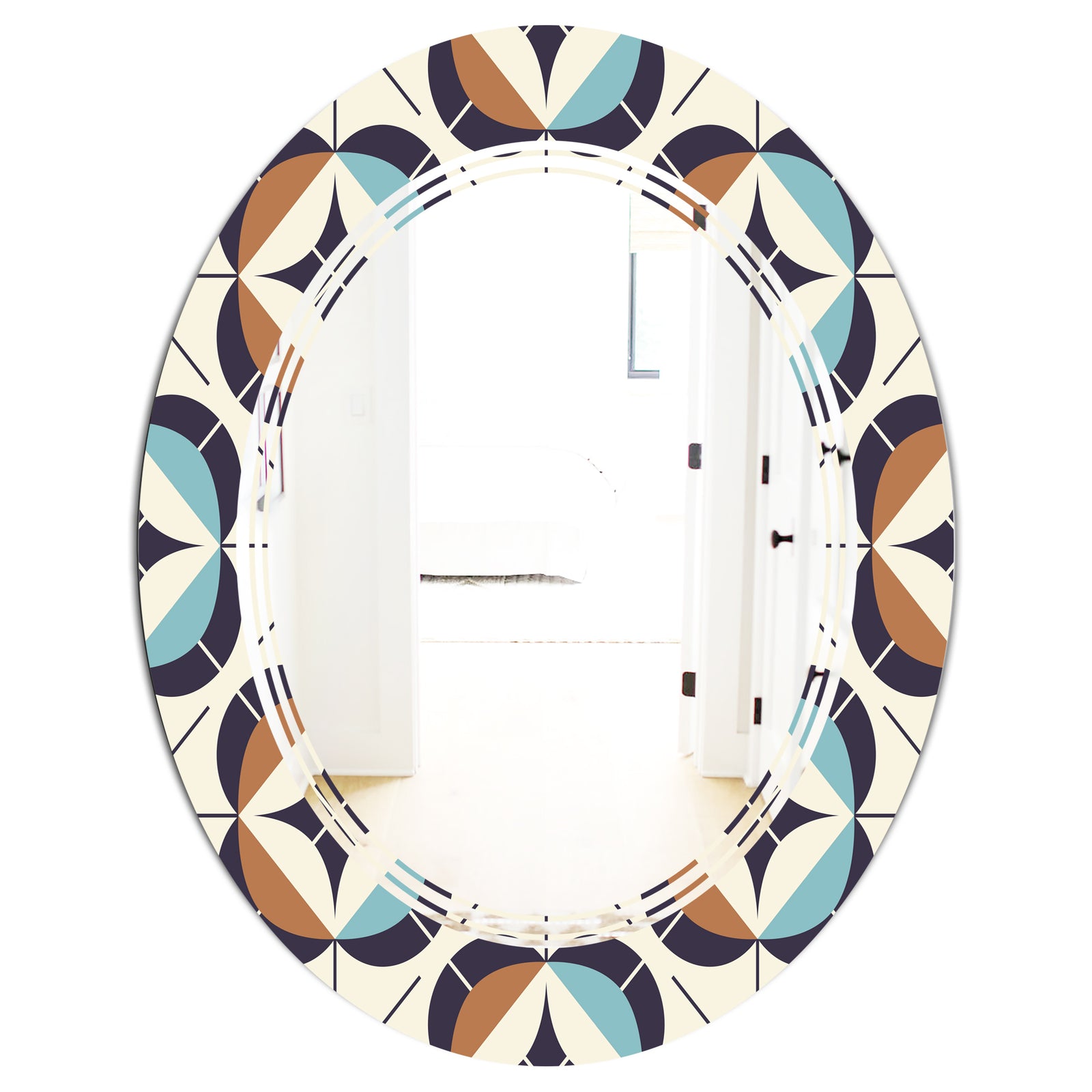 Geometric Retro Design V - Modern Round or Oval Wall Mirror - Triple C