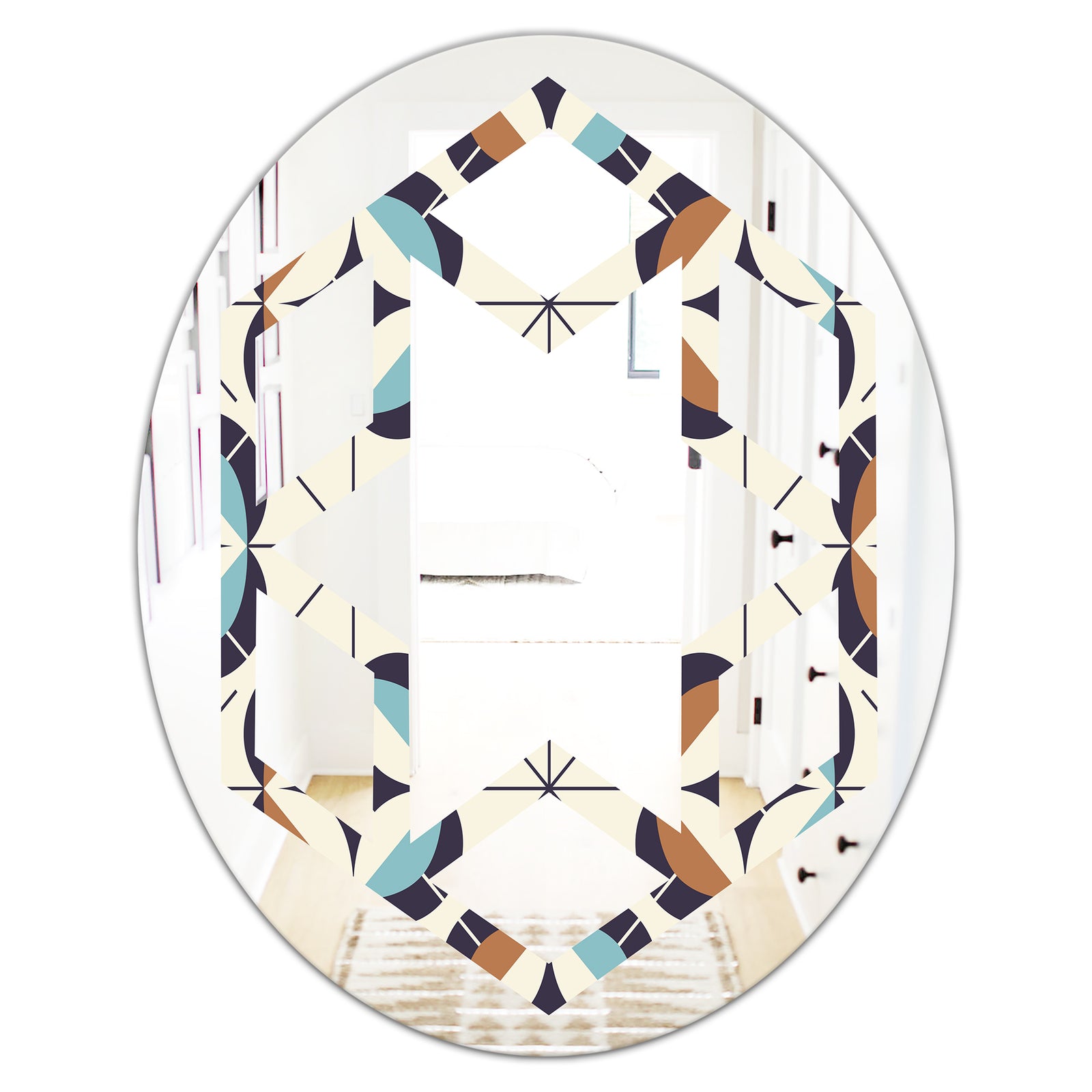 Geometric Retro Design V - Modern Round or Oval Wall Mirror - Hexagon Star