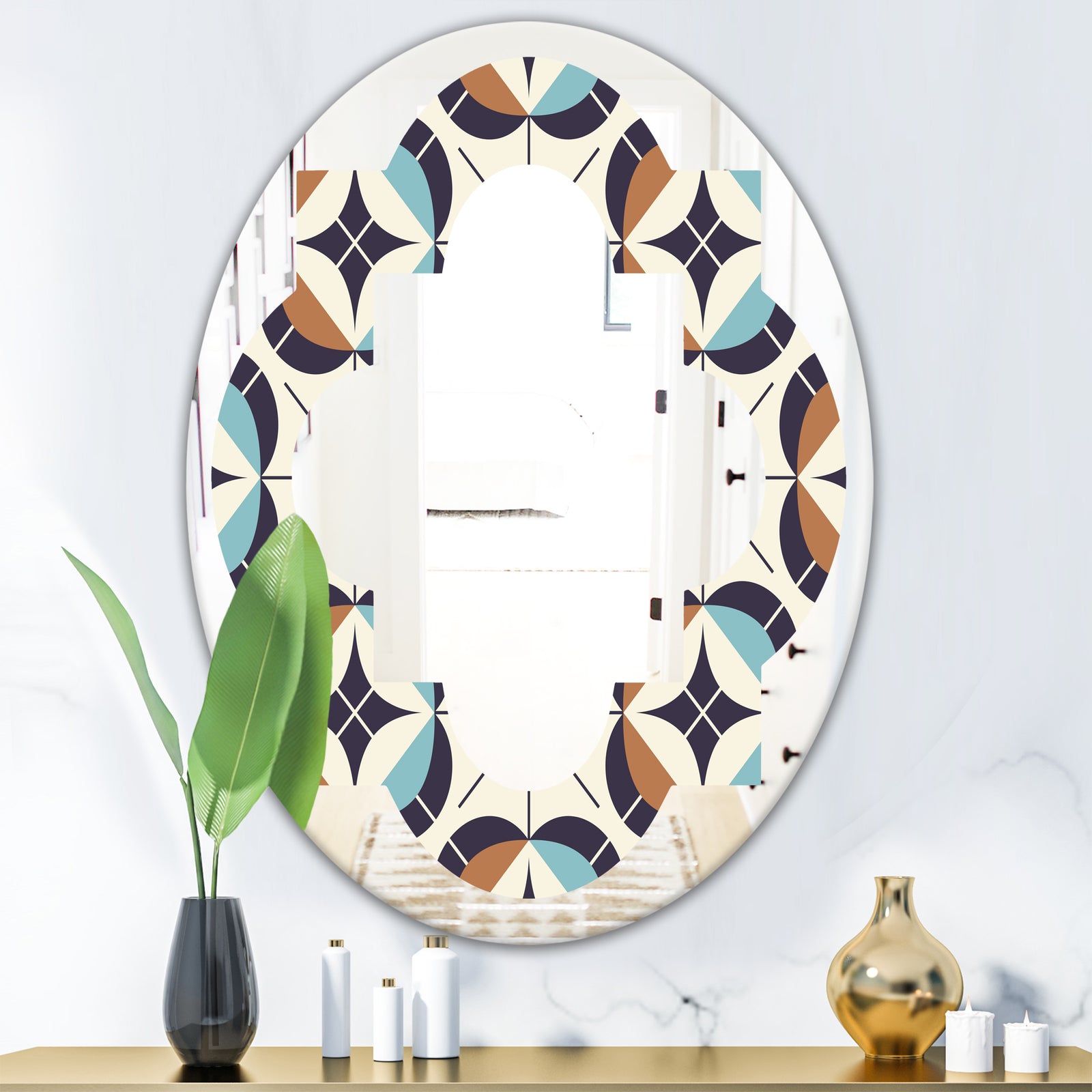 Geometric Retro Design V - Modern Round or Oval Wall Mirror - Quatrefoil
