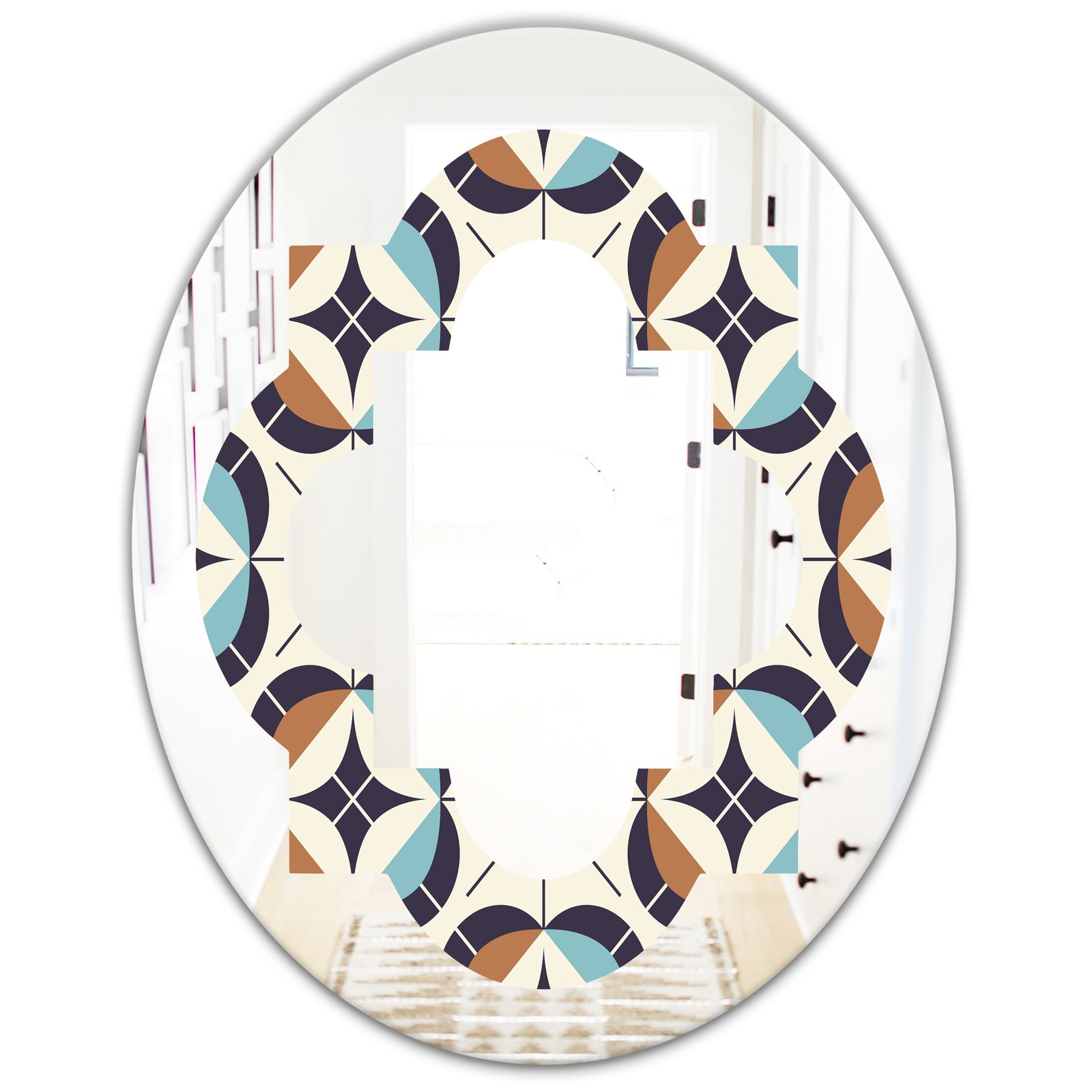 Geometric Retro Design V - Modern Round or Oval Wall Mirror - Quatrefoil