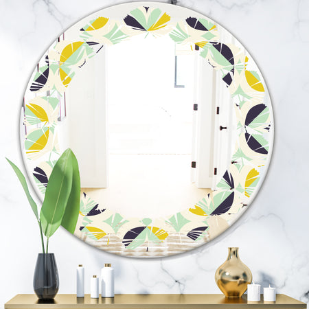 Diamond Retro V - Modern Round or Oval Wall Mirror - Leaves