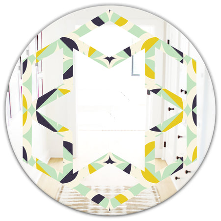Diamond Retro V - Modern Round or Oval Wall Mirror - Hexagon Star