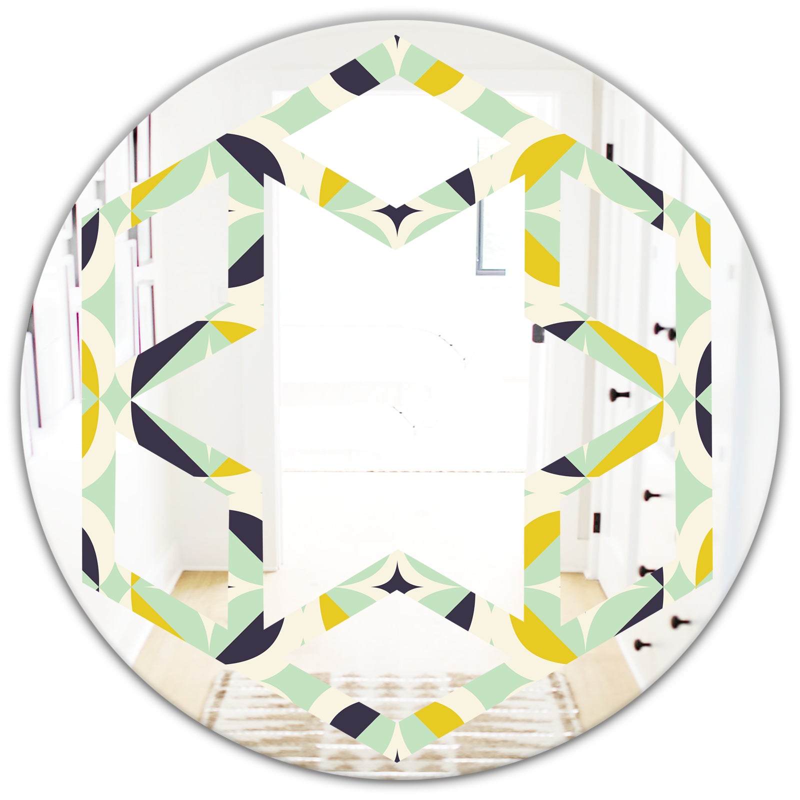 Diamond Retro V - Modern Round or Oval Wall Mirror - Hexagon Star