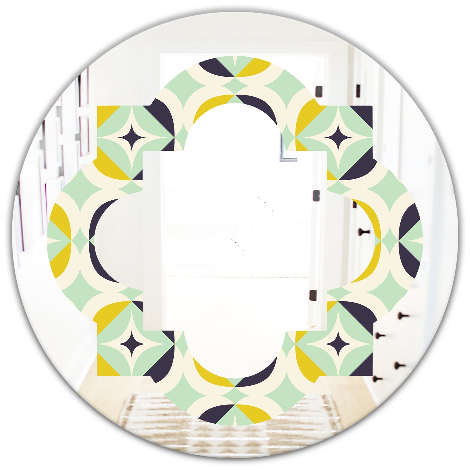 Diamond Retro V - Modern Round or Oval Wall Mirror - Quatrefoil