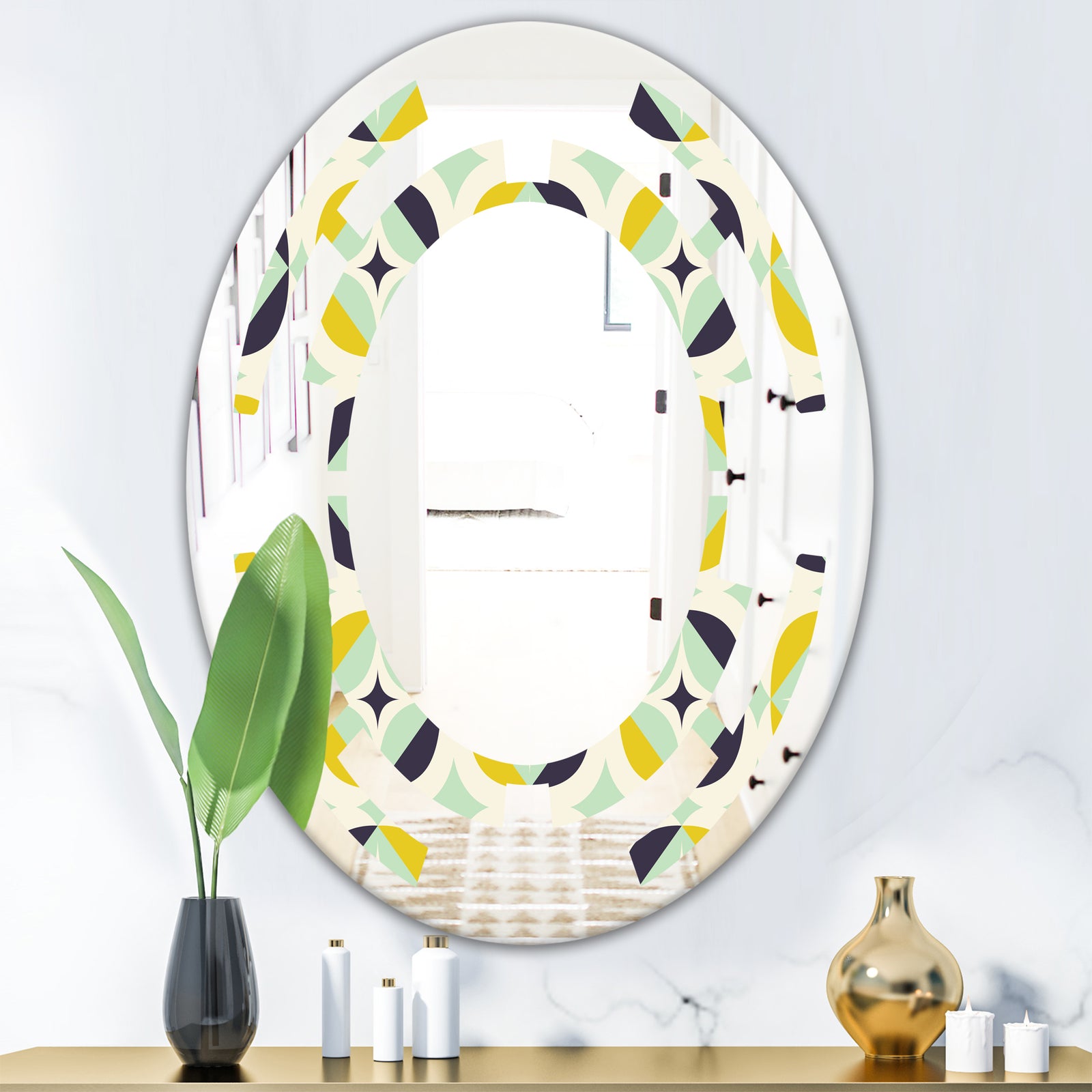 Diamond Retro V - Modern Round or Oval Wall Mirror - Space