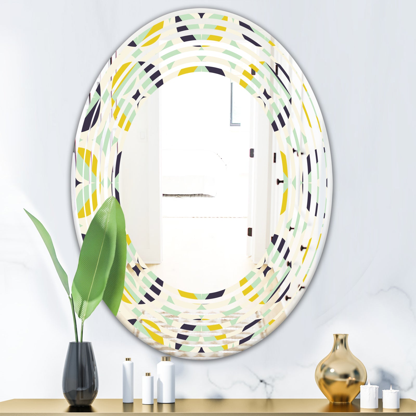 Diamond Retro V - Modern Round or Oval Wall Mirror - Wave