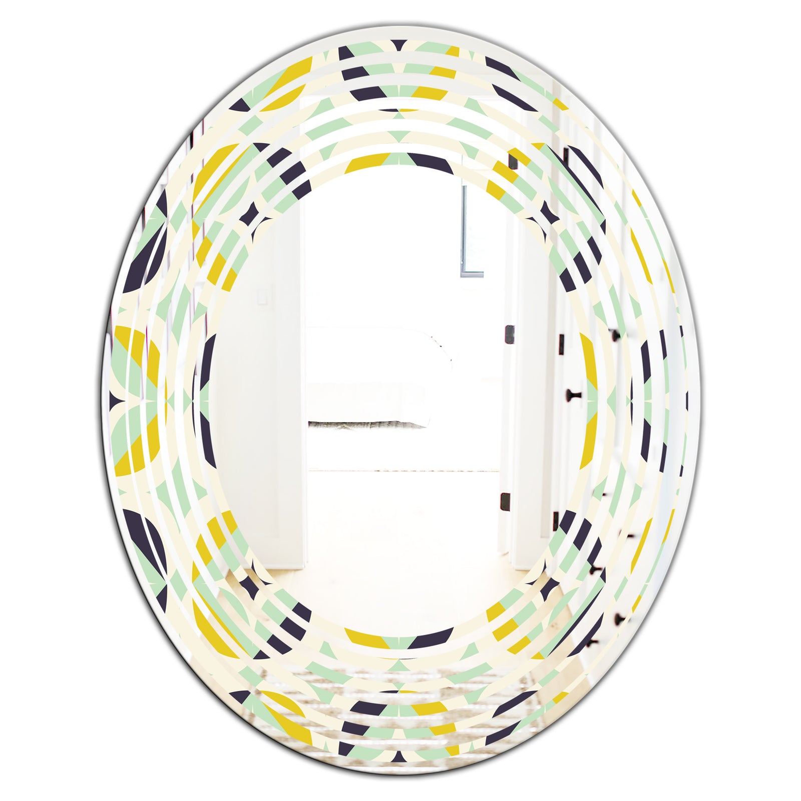 Diamond Retro V - Modern Round or Oval Wall Mirror - Wave