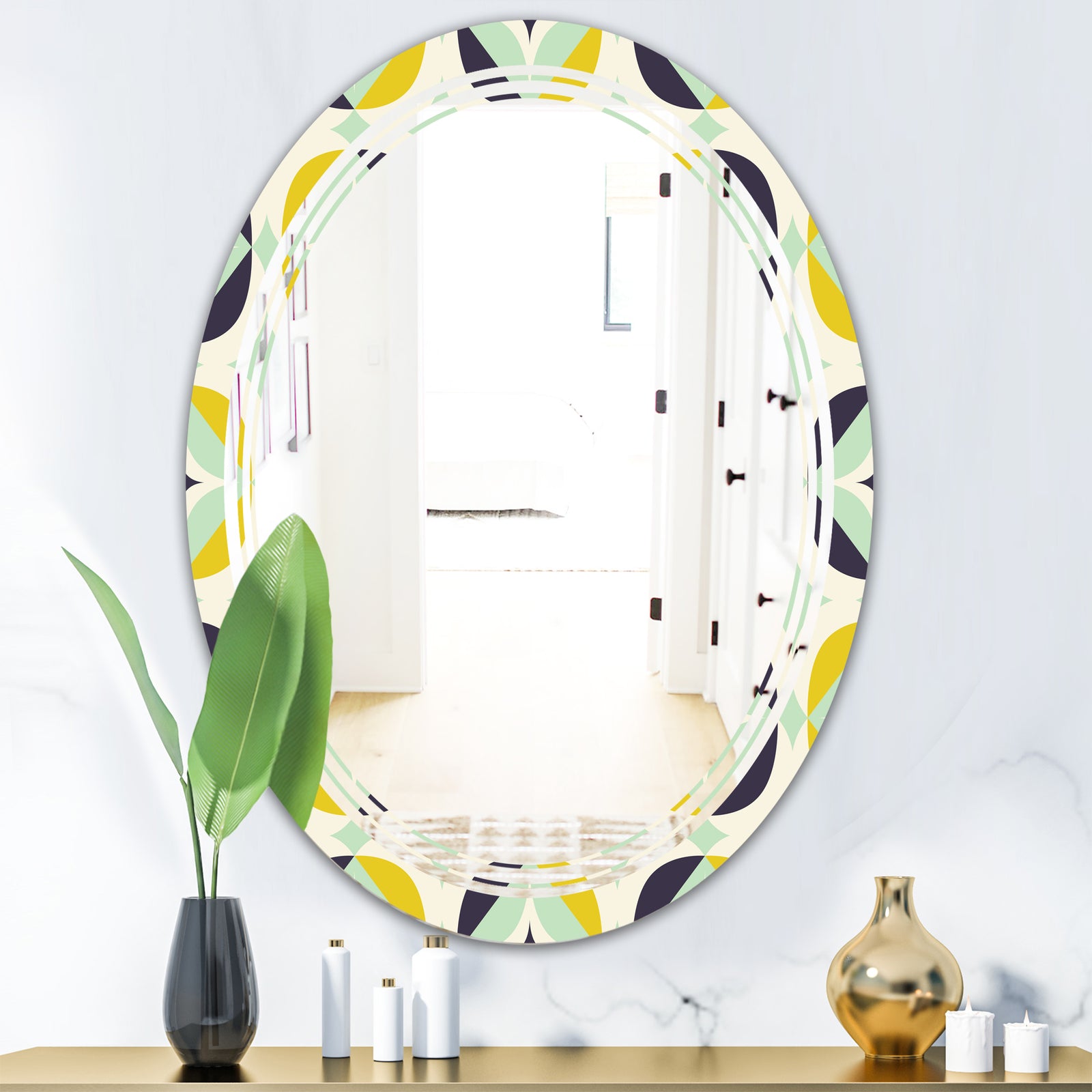 Diamond Retro V - Modern Round or Oval Wall Mirror - Triple C