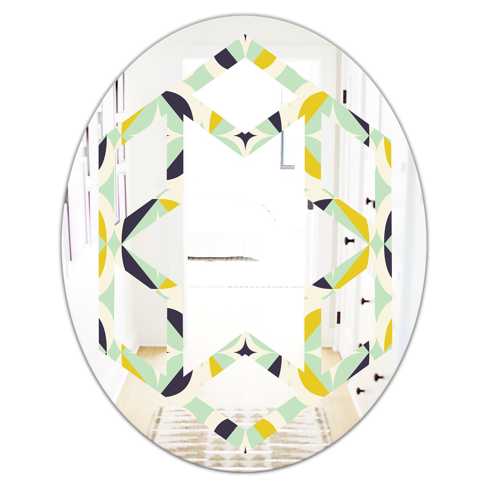 Diamond Retro V - Modern Round or Oval Wall Mirror - Hexagon Star
